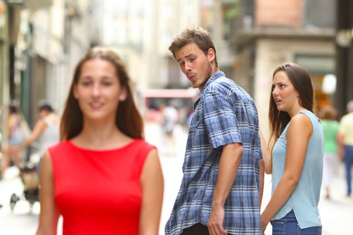 Distracted Boyfriend meme about Compass Coffee